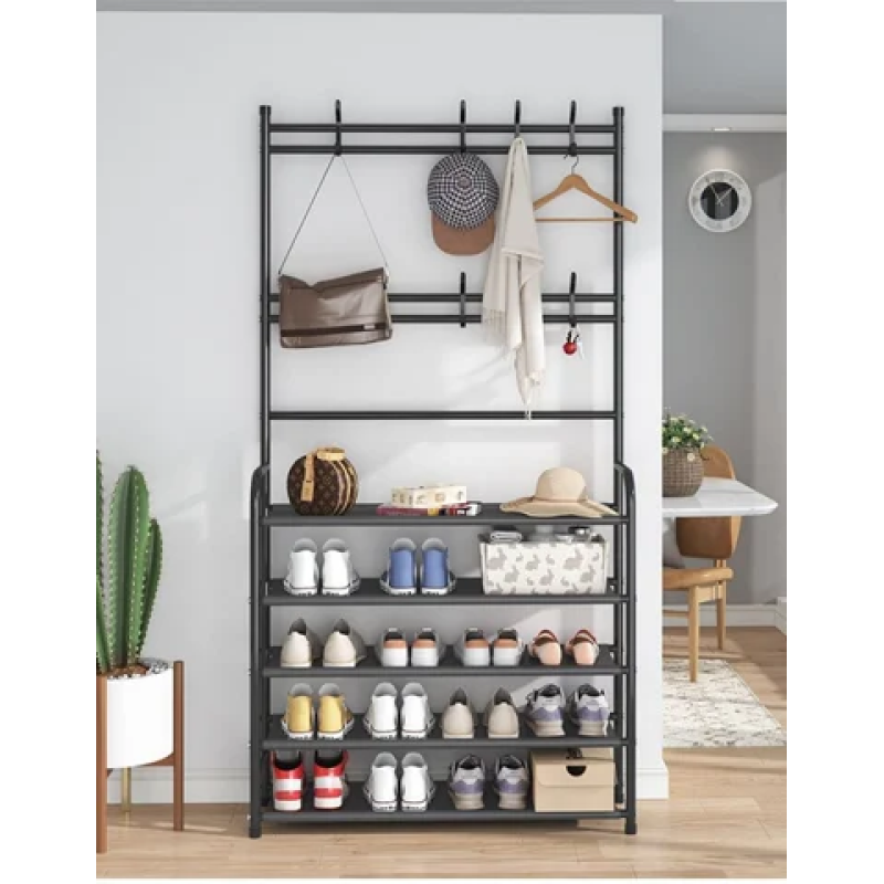 3in1 5 Tier Shoe Rack with Hooks 2 of 4