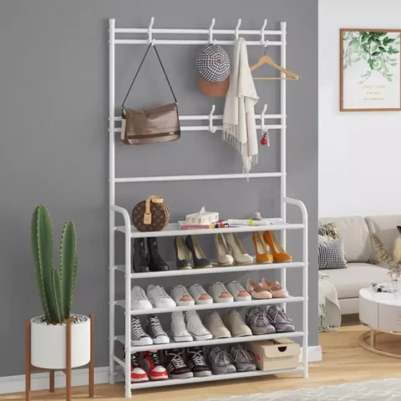 3in1 5 Tier Shoe Rack with Hooks