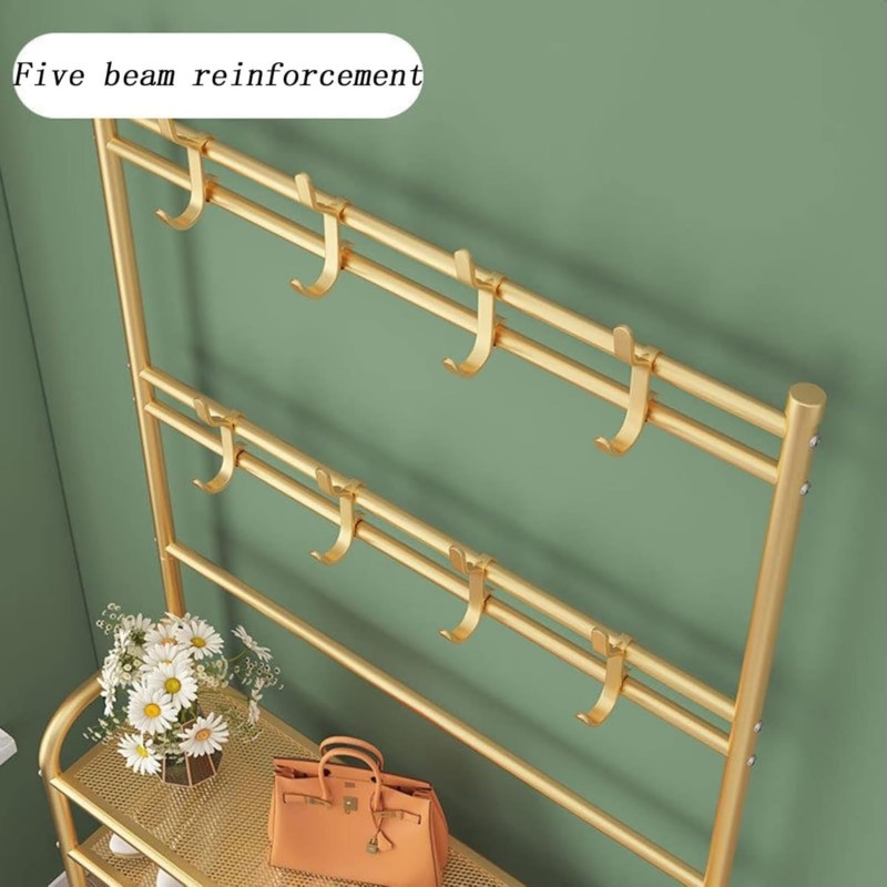 Metallic 5-Tier Shoe Rack with Coat Hooks 2 of 6