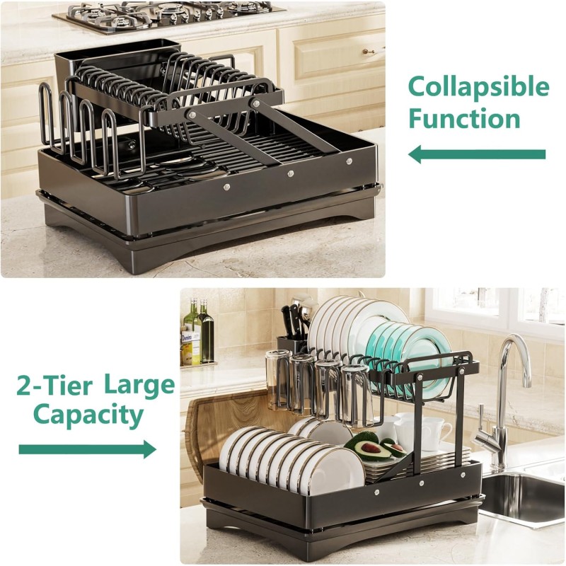 Multifunctional & Collapsible Dish Rack for Kitchen Counter 4 of 12