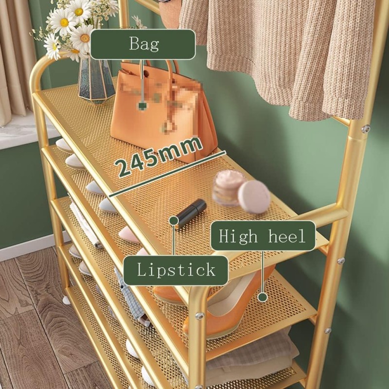 Metallic 5-Tier Shoe Rack with Coat Hooks 5 of 6