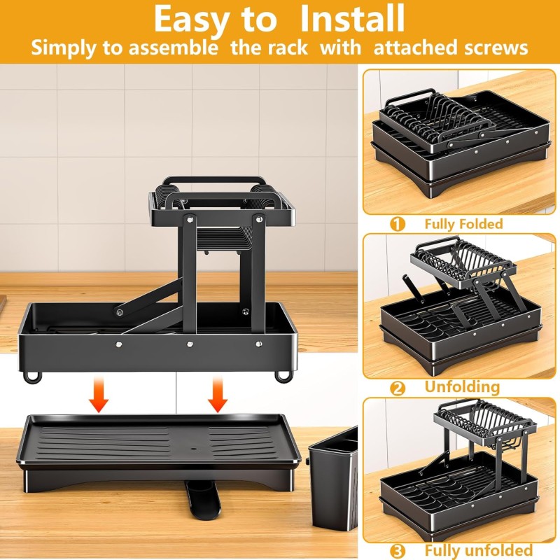Multifunctional & Collapsible Dish Rack for Kitchen Counter 8 of 12