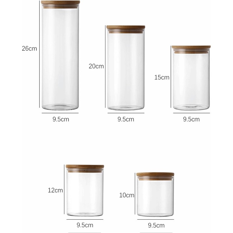 Set of 5 Glass Jars with Bamboo Lids Stackable Kitchen Storage Containers 7 of 8