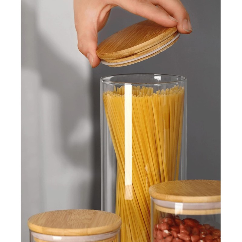 Set of 5 Glass Jars with Bamboo Lids Stackable Kitchen Storage Containers 3 of 8