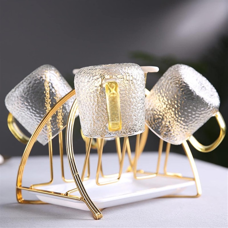 Cup Glass Holder with Drain Tray Gold