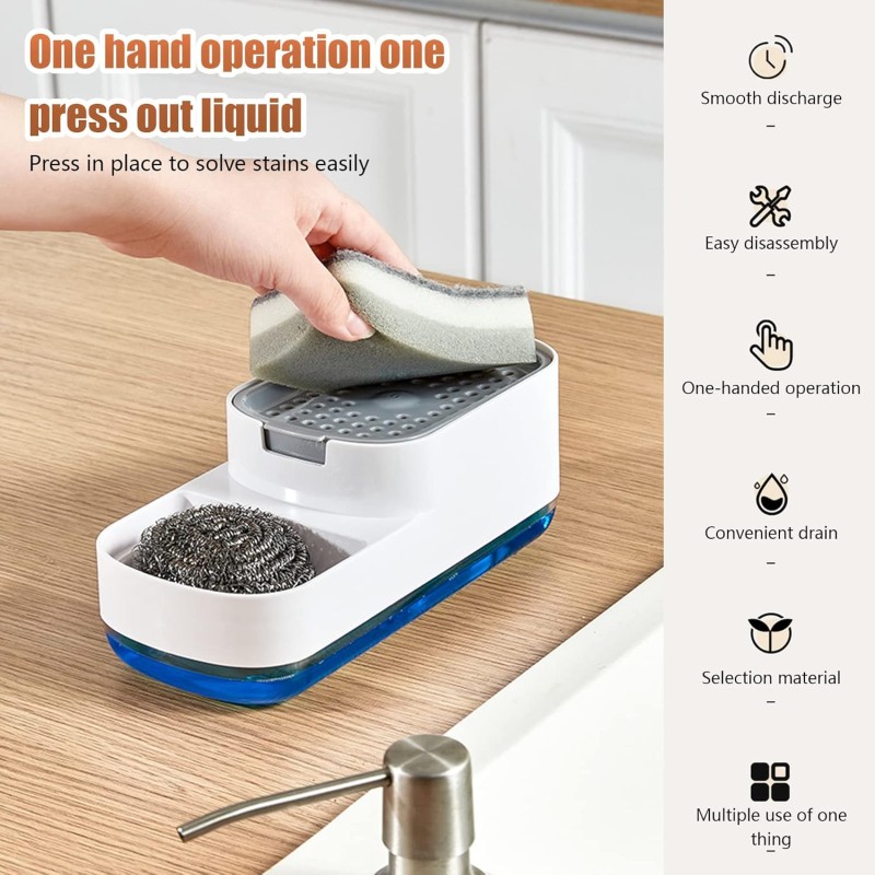 Kitchen Soap Dispenser with Sponge Holder Detergent Dispenser & Sink Organizer 3 of 8
