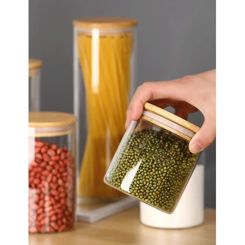 Set of 5 Glass Jars with Bamboo Lids Stackable Kitchen Storage Containers 4 of 8