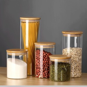 Set of 5 Glass Jars with Bamboo Lids Stackable Kitchen Storage Containers