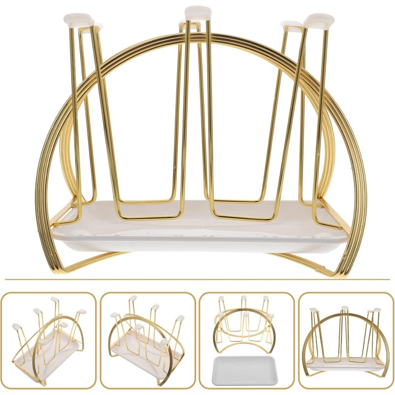 Cup Glass Holder with Drain Tray Gold 3 of 4