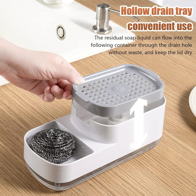 Kitchen Soap Dispenser with Sponge Holder Detergent Dispenser & Sink Organizer 4 of 8