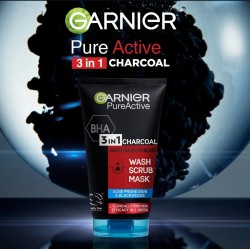 Garnier Pure Active 3-in-1 Charcoal Anti blackheads Mask Wash Scrub.