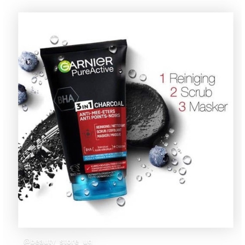 Garnier Pure Active 3-in-1 Charcoal Anti blackheads Mask Wash Scrub. 3 of 3