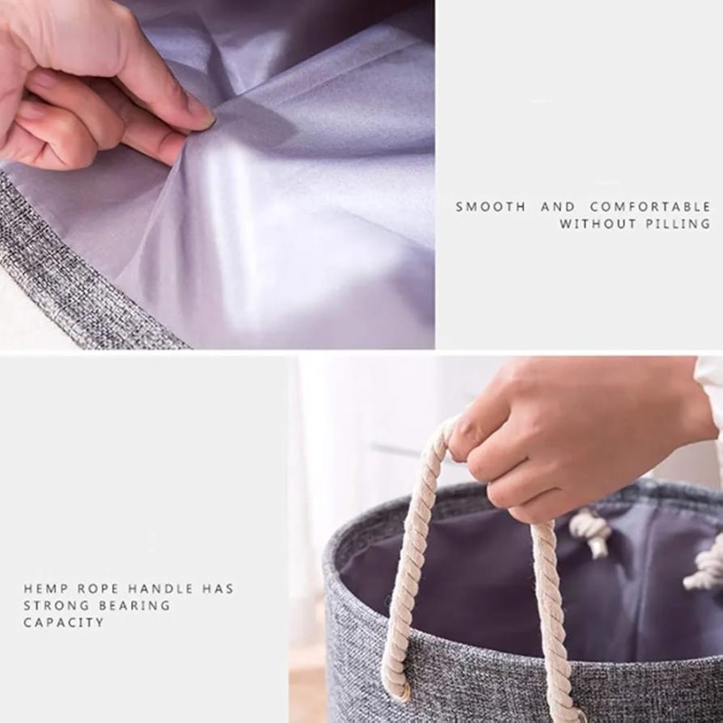 Round Cotton Linen Laundry Basket 5 of 5