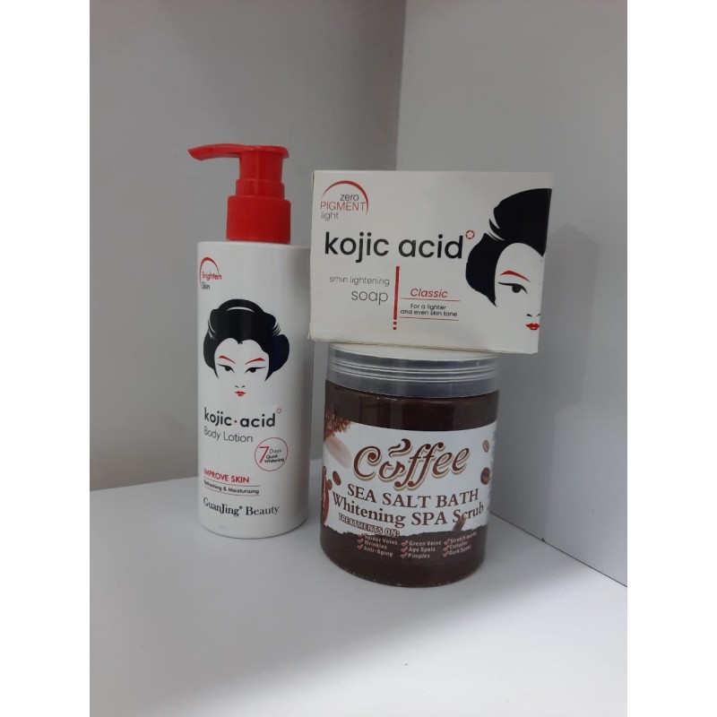 Coffee Scrub, Kojic Acid Lotion and Kojic Soap Trio