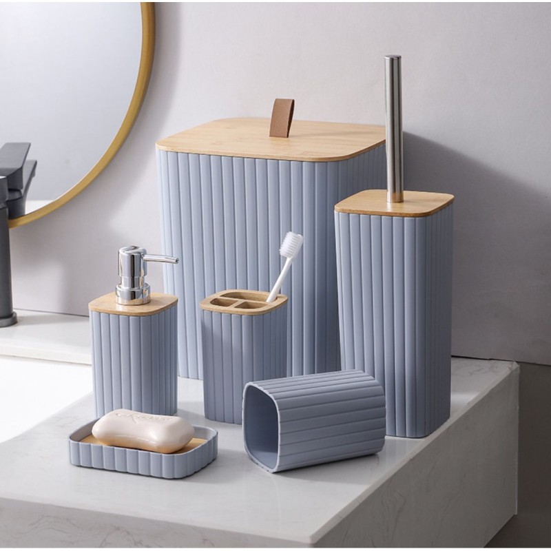 6-in-1 Bathroom Accessories Set with Wooden Top 2 of 4