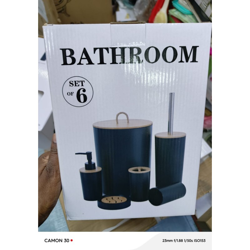 6-in-1 Bathroom Accessories Set with Wooden Top 4 of 4