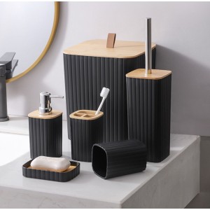 6-in-1 Bathroom Accessories Set with Wooden Top