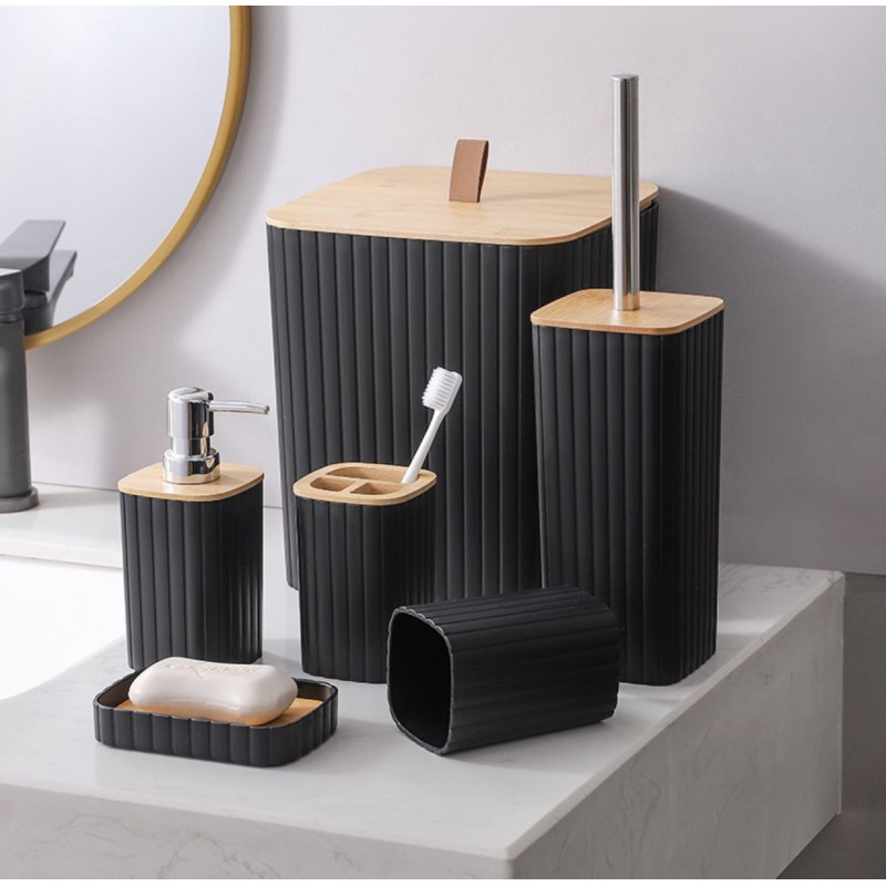 6-in-1 Bathroom Accessories Set with Wooden Top