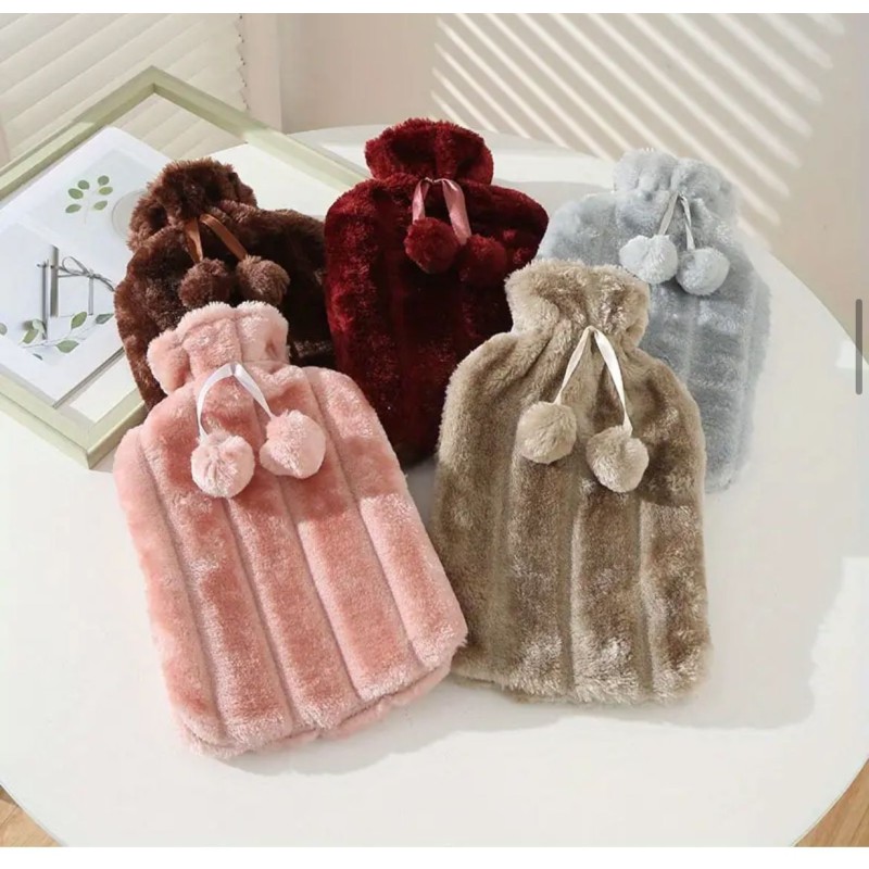 Hot Water Bottle with Faux Fleece Cover