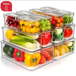 14pcs & 7pcs - BPA-Free Stackable Acrylic Fridge Organizer Bins