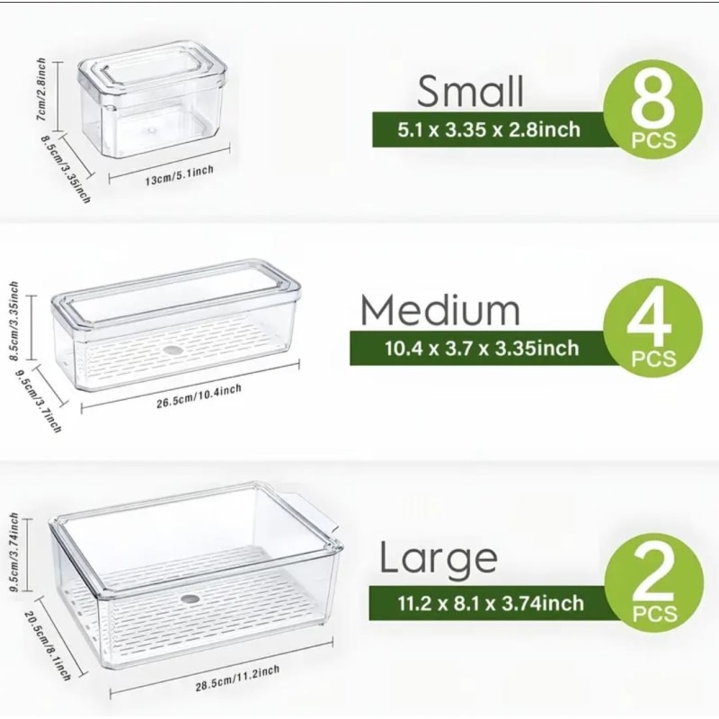 14pcs & 7pcs - BPA-Free Stackable Acrylic Fridge Organizer Bins 3 of 9