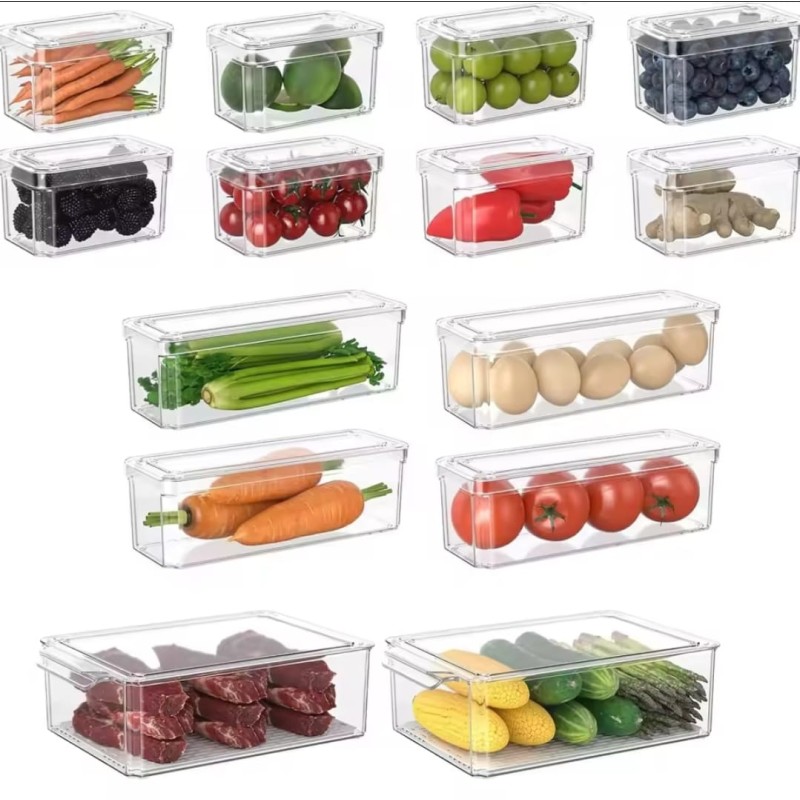 14pcs & 7pcs - BPA-Free Stackable Acrylic Fridge Organizer Bins 4 of 9
