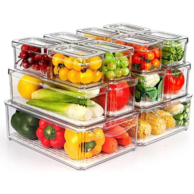 14pcs & 7pcs - BPA-Free Stackable Acrylic Fridge Organizer Bins 2 of 9