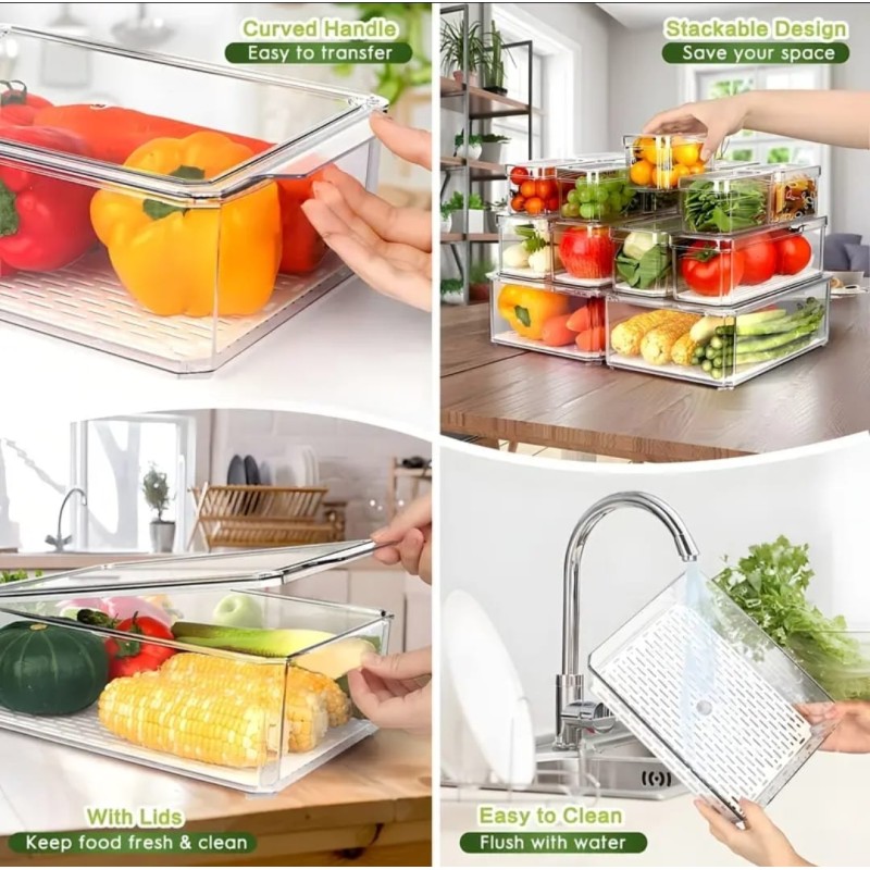 14pcs & 7pcs - BPA-Free Stackable Acrylic Fridge Organizer Bins 5 of 9