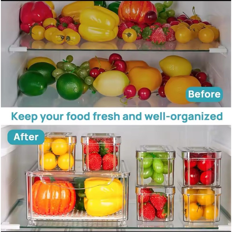 14pcs & 7pcs - BPA-Free Stackable Acrylic Fridge Organizer Bins 9 of 9
