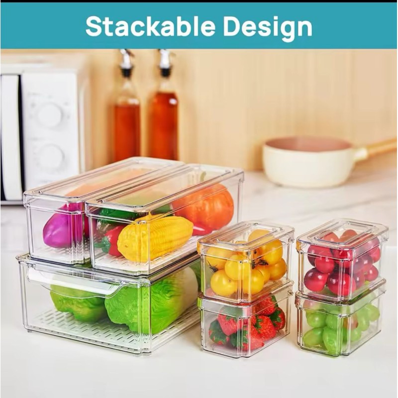 14pcs & 7pcs - BPA-Free Stackable Acrylic Fridge Organizer Bins 6 of 9