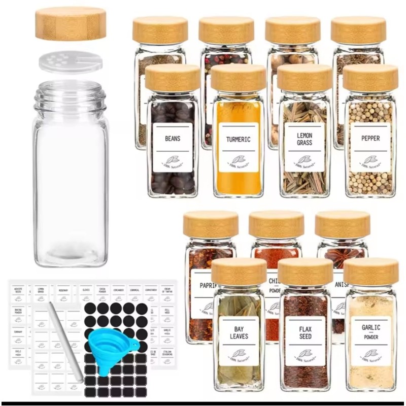 12 PCS Premium Thick Glass Storage Jars with Bamboo Lid 2 of 8