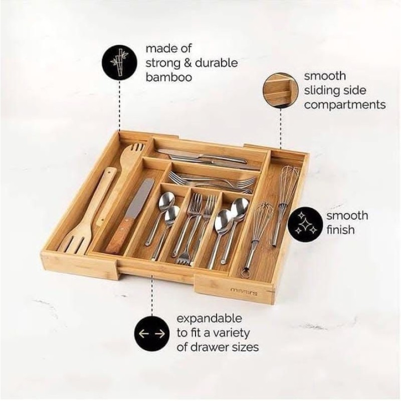 Multifunctional Bamboo Drawer Organizer 4 of 7