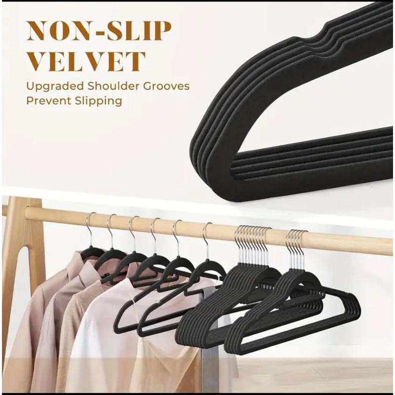 10 Pcs Velvet Non-Slip Hangers with Tie Bar 4 of 8