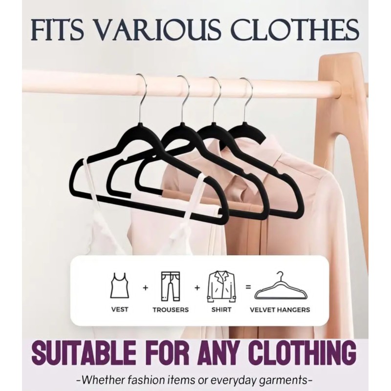 10 Pcs Velvet Non-Slip Hangers with Tie Bar 3 of 8