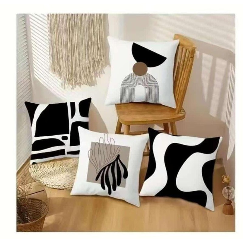 Modern Abstract Black and White Throw Pillow Cover 3 of 7