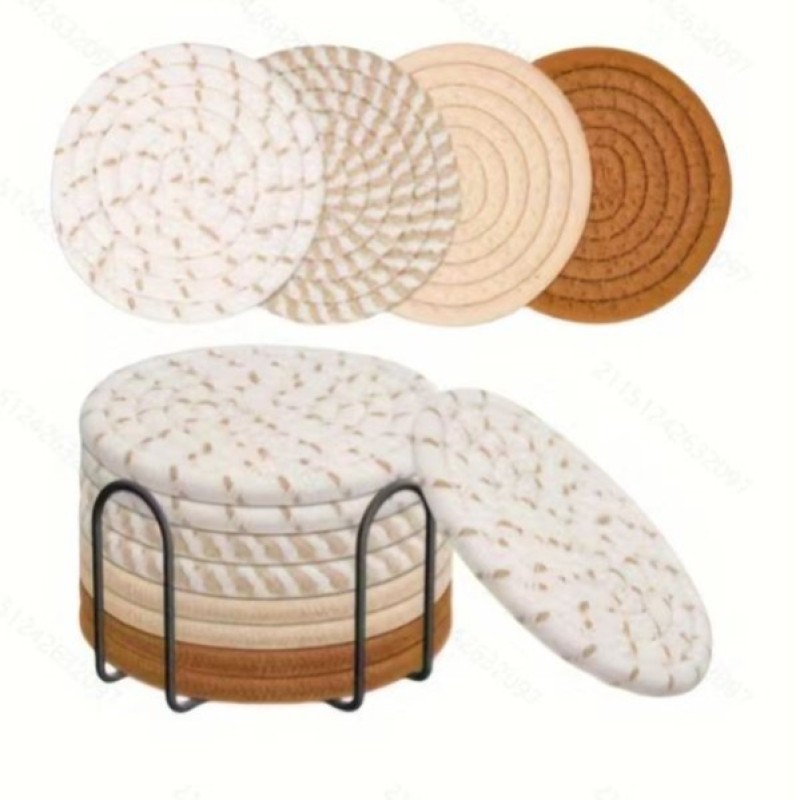 8pcs Rattan Coasters with Metallic Holder 2 of 4