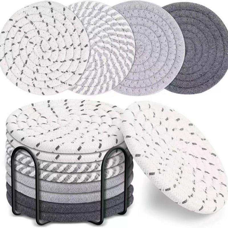 8pcs Rattan Coasters with Metallic Holder 4 of 4