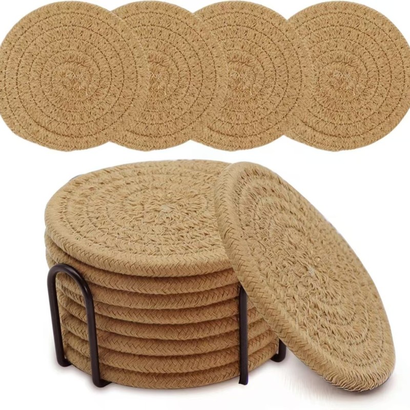 8pcs Rattan Coasters with Metallic Holder 3 of 4
