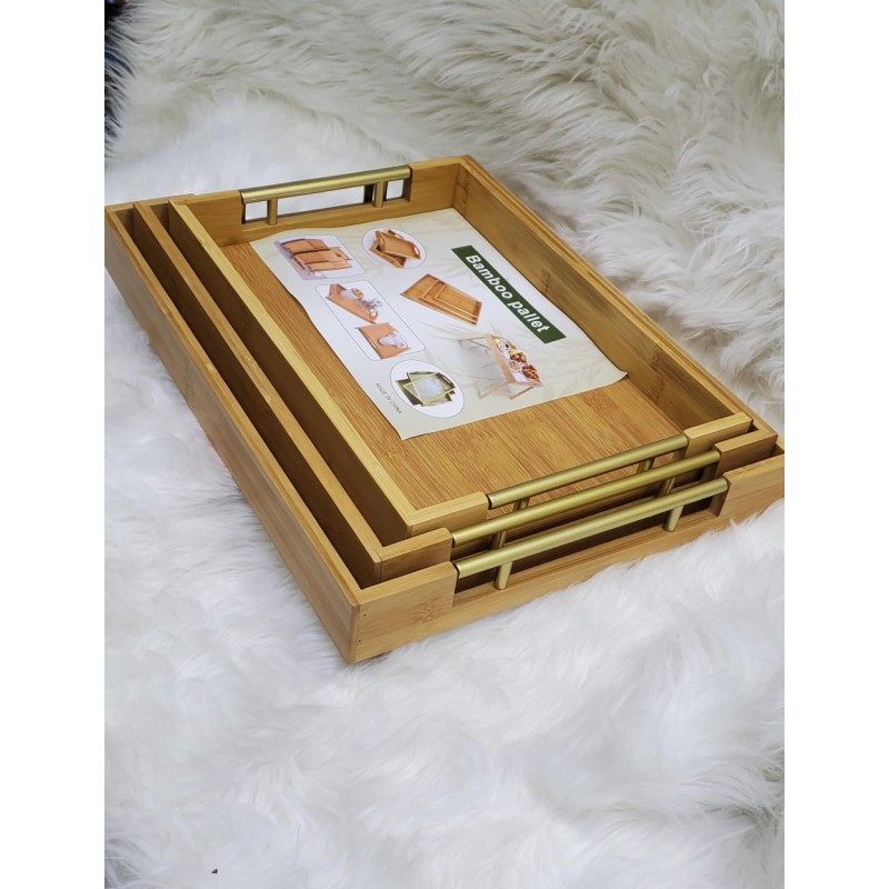 Elegant Bamboo Serving Trays Set of 3 2 of 5