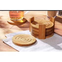 6PCS Round Bamboo Coaster Set
