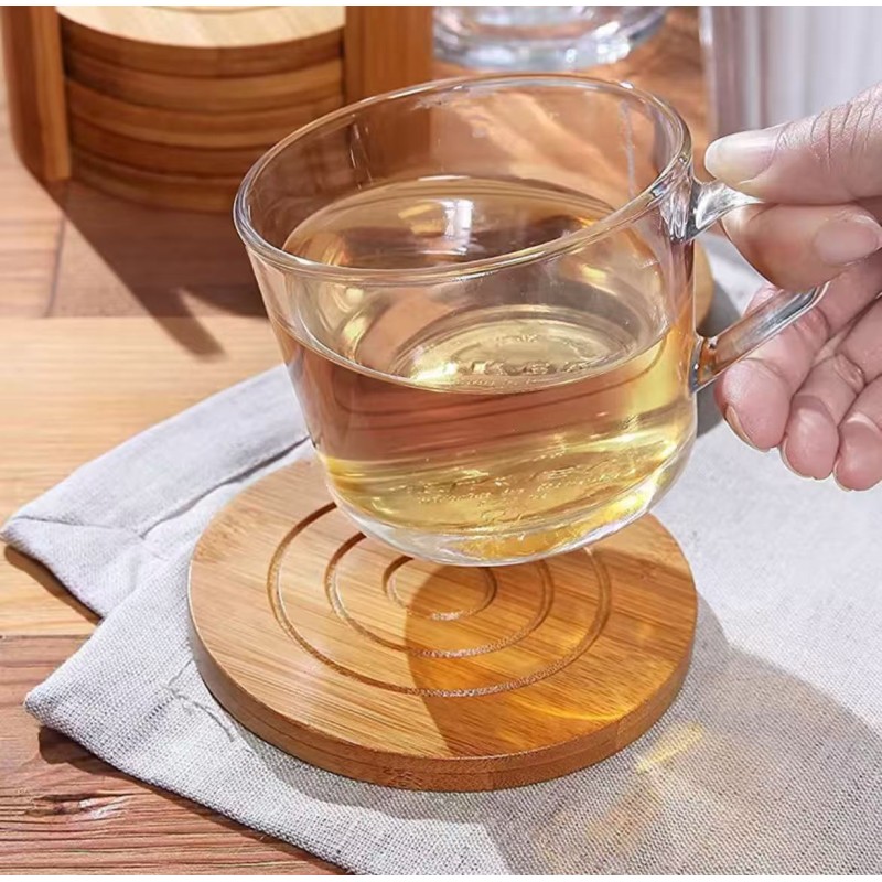 6PCS Round Bamboo Coaster Set 3 of 4