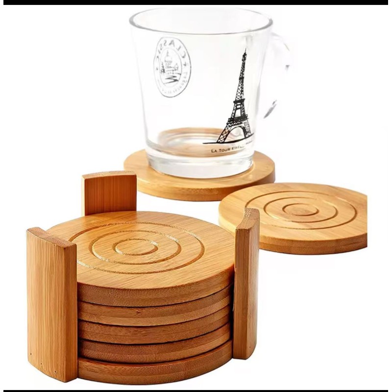 6PCS Round Bamboo Coaster Set 4 of 4