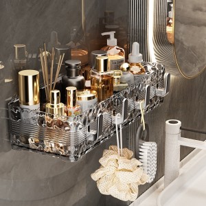 Acrylic Wave Patterned Storage Shelf with Gold-Colored Hooks