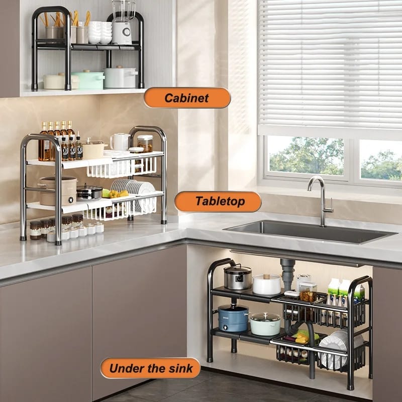 Under-the-Sink Adjustable 2-Tier Rack 3 of 6