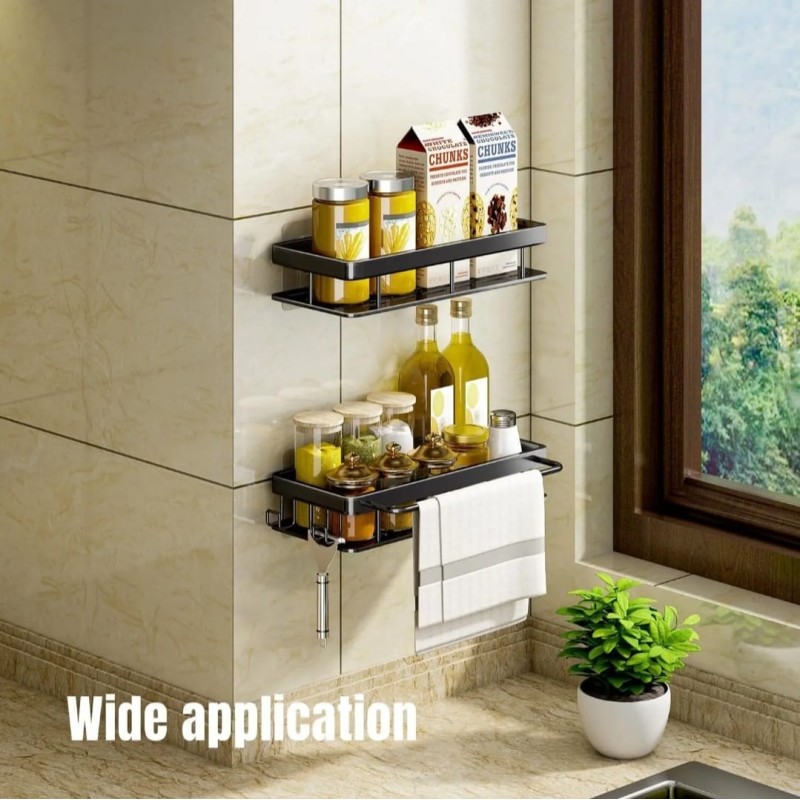 2 pcs Aluminum Alloy Rectangular Shelf with Towel Holder 3 of 5