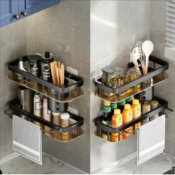 2 pcs Aluminum Alloy Rectangular Shelf with Towel Holder