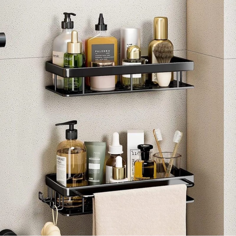 2 pcs Aluminum Alloy Rectangular Shelf with Towel Holder 4 of 5