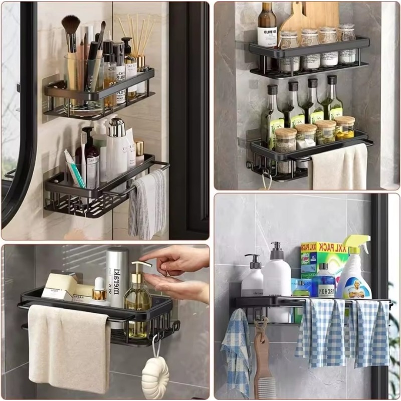 2 pcs Aluminum Alloy Rectangular Shelf with Towel Holder 5 of 5