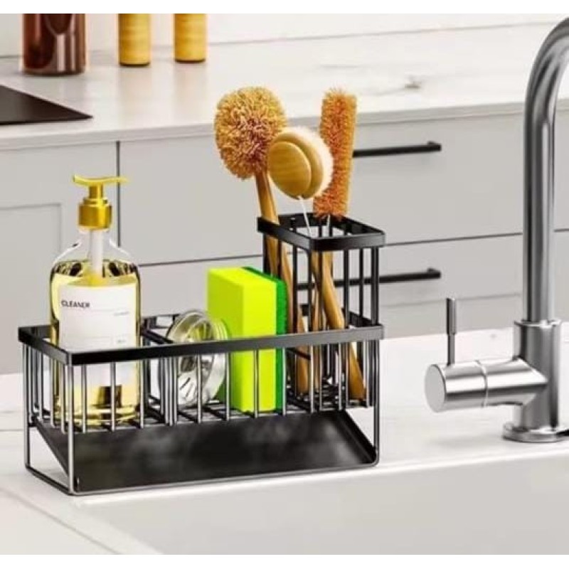 Metallic Sink Caddy with Kitchen Organizer Hook – Black 2 of 4