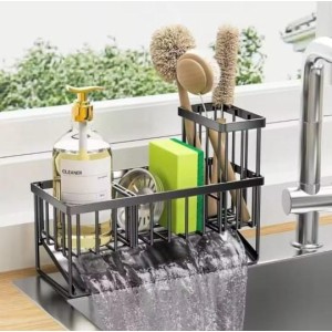 Metallic Sink Caddy with Kitchen Organizer Hook – Black